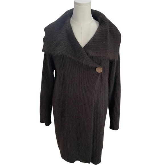 Vintage Venesha Angora Wool Coat Brown Oversized Button Minimalist Winter Chic - Picture 5 of 10
